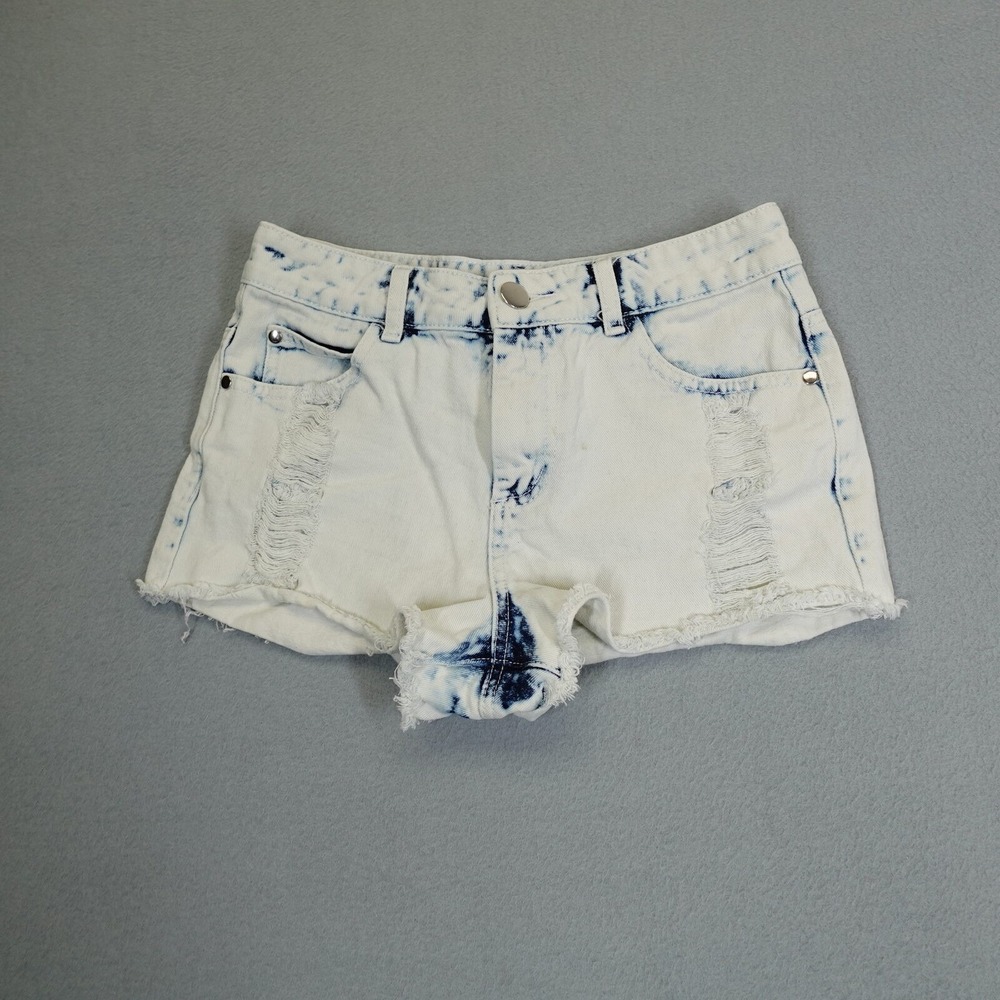 Forever 21 Shorts Womens 25 White Acid Wash Distressed Cut Off Denim Summer Boho